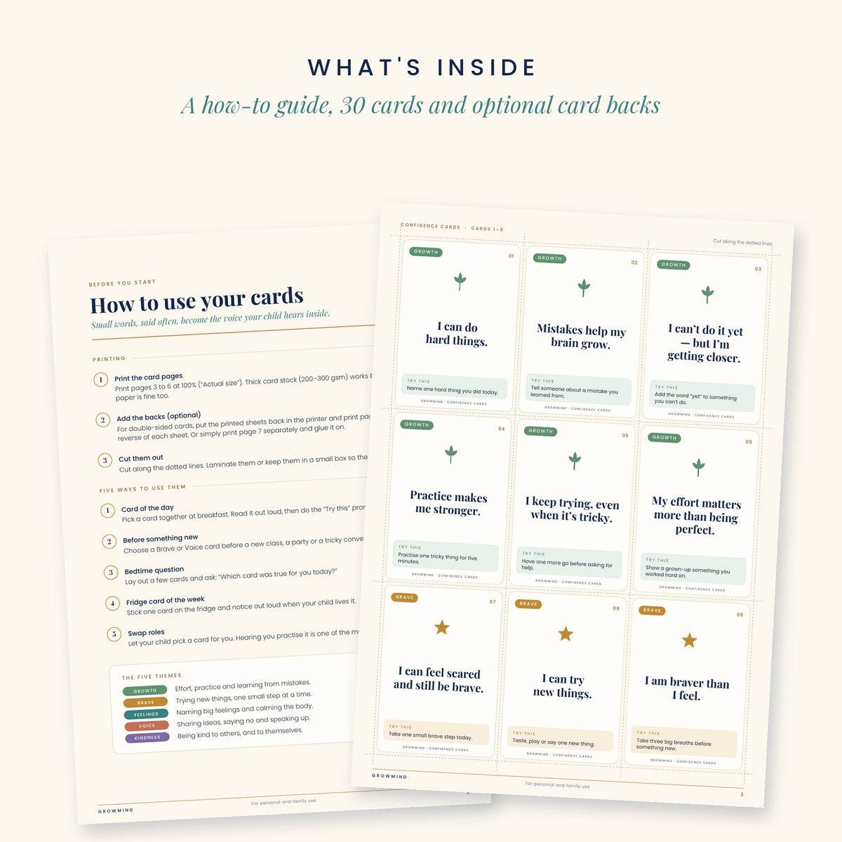 Inside the Confidence Cards PDF: how-to guide and a printable sheet of nine cards