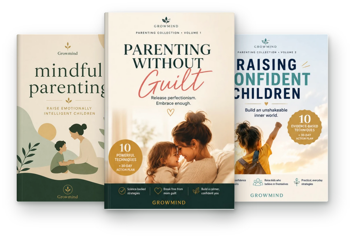 The three Growmind guides: Mindful Parenting, Parenting Without Guilt and Raising Confident Children